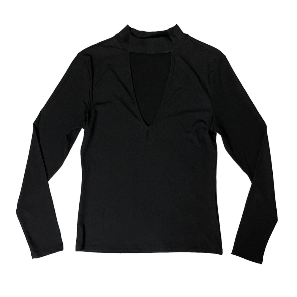 H&M Black Ribber Cut Out V Neck Long Sleeve Top Women’s Size Medium